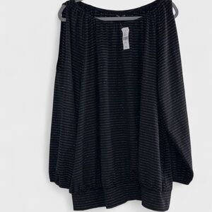 Lane Bryant Metallic stripe black silver cold shoulder top women’s sz 22–24 NWT